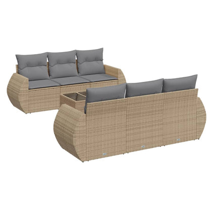 Salon de jardin avec coussins 7 pcs beige résine tressée