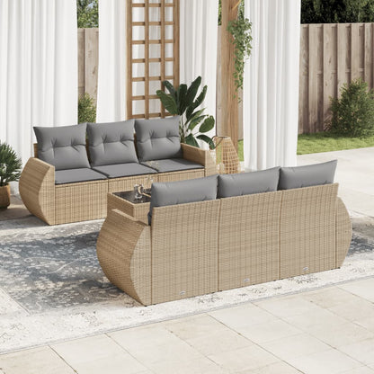 Salon de jardin avec coussins 7 pcs beige résine tressée