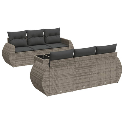 Salon de jardin avec coussins 7 pcs gris résine tressée