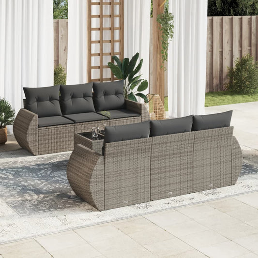 Salon de jardin avec coussins 7 pcs gris résine tressée