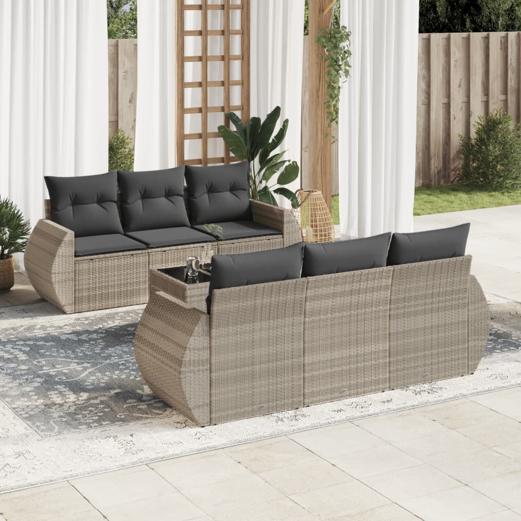 Salon de jardin avec coussins 7 pcs gris clair résine tressée