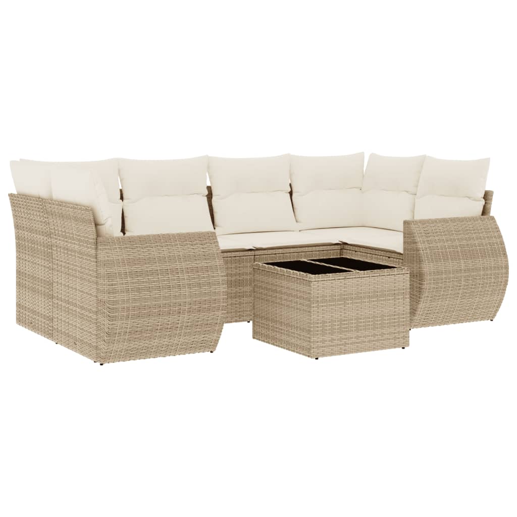 Salon de jardin avec coussins 7 pcs beige résine tressée