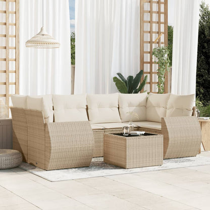 Salon de jardin avec coussins 7 pcs beige résine tressée