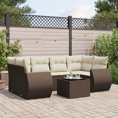 Salon de jardin avec coussins 7 pcs marron résine tressée