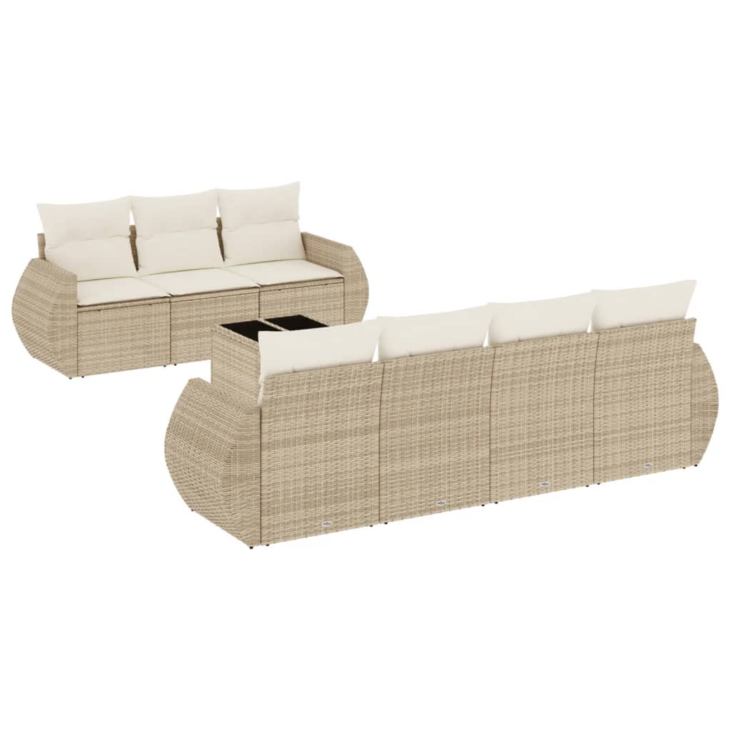 Salon de jardin avec coussins 8 pcs beige résine tressée