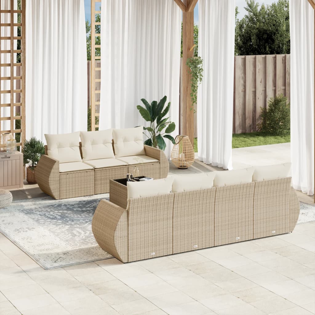 Salon de jardin avec coussins 8 pcs beige résine tressée