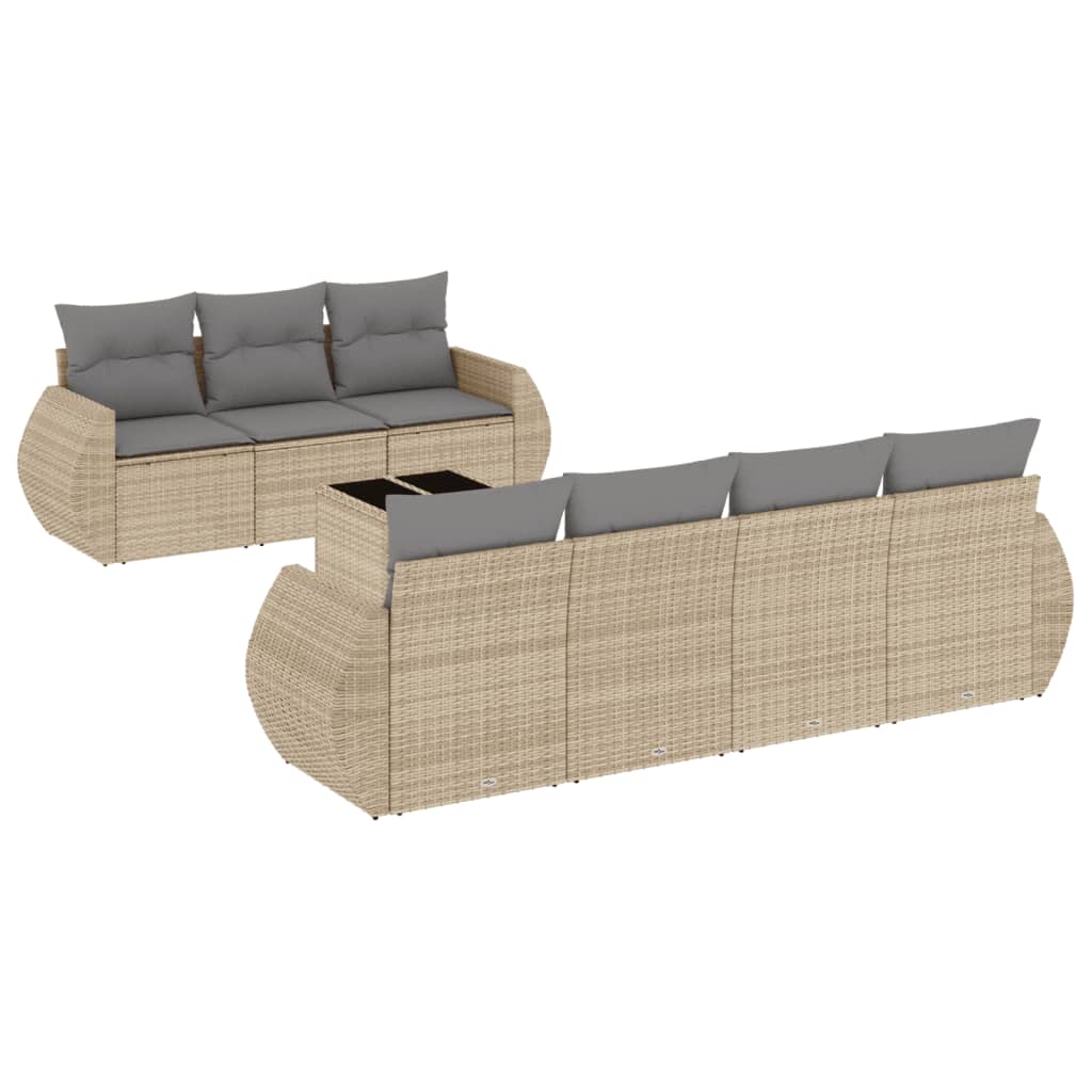 Salon de jardin avec coussins 8 pcs beige résine tressée