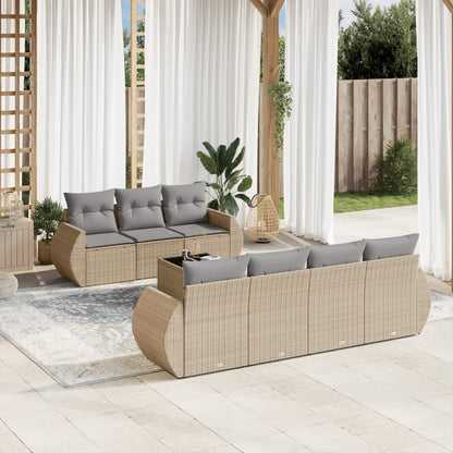 Salon de jardin avec coussins 8 pcs beige résine tressée