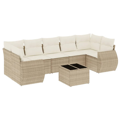 Salon de jardin avec coussins 8 pcs beige résine tressée