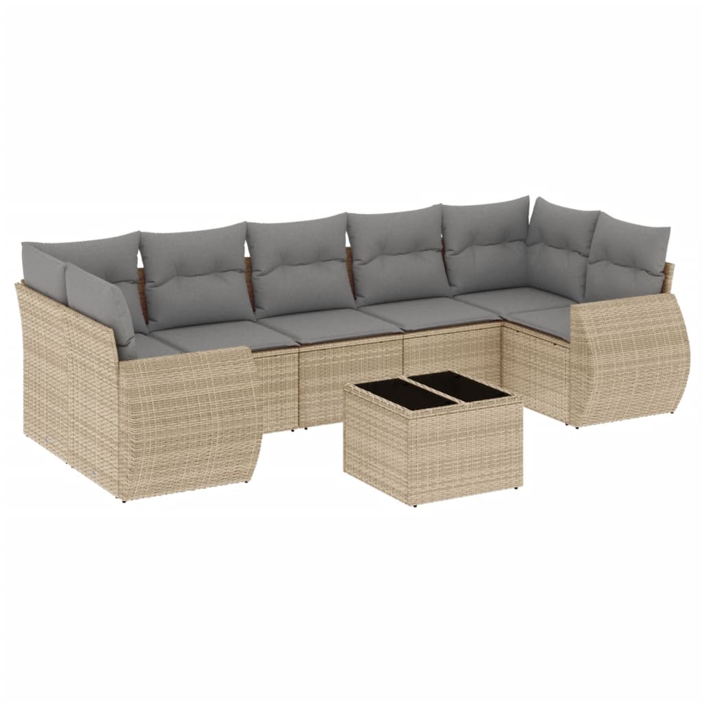 Salon de jardin avec coussins 8 pcs beige résine tressée