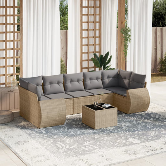 Salon de jardin avec coussins 8 pcs beige résine tressée