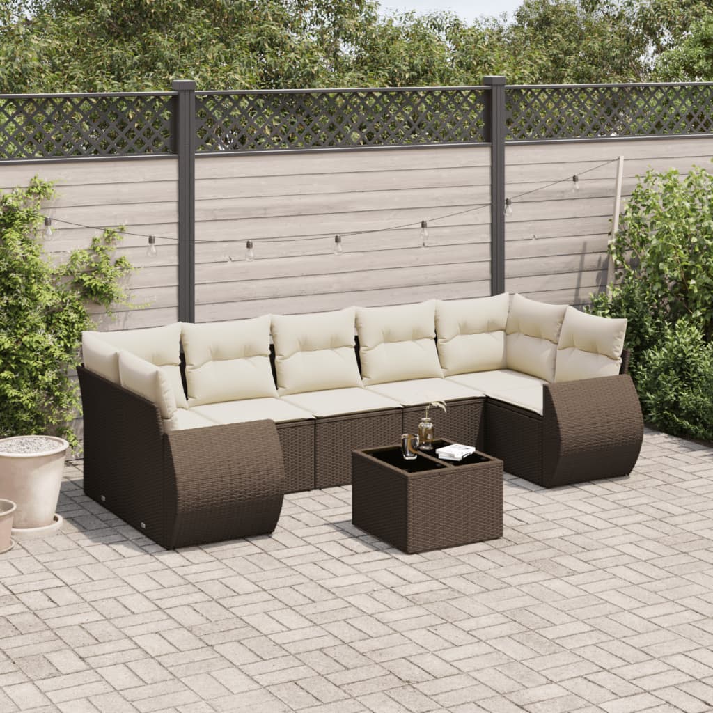 Salon de jardin 8 pcs avec coussins marron résine tressée