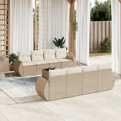 Salon de jardin avec coussins 9 pcs beige résine tressée