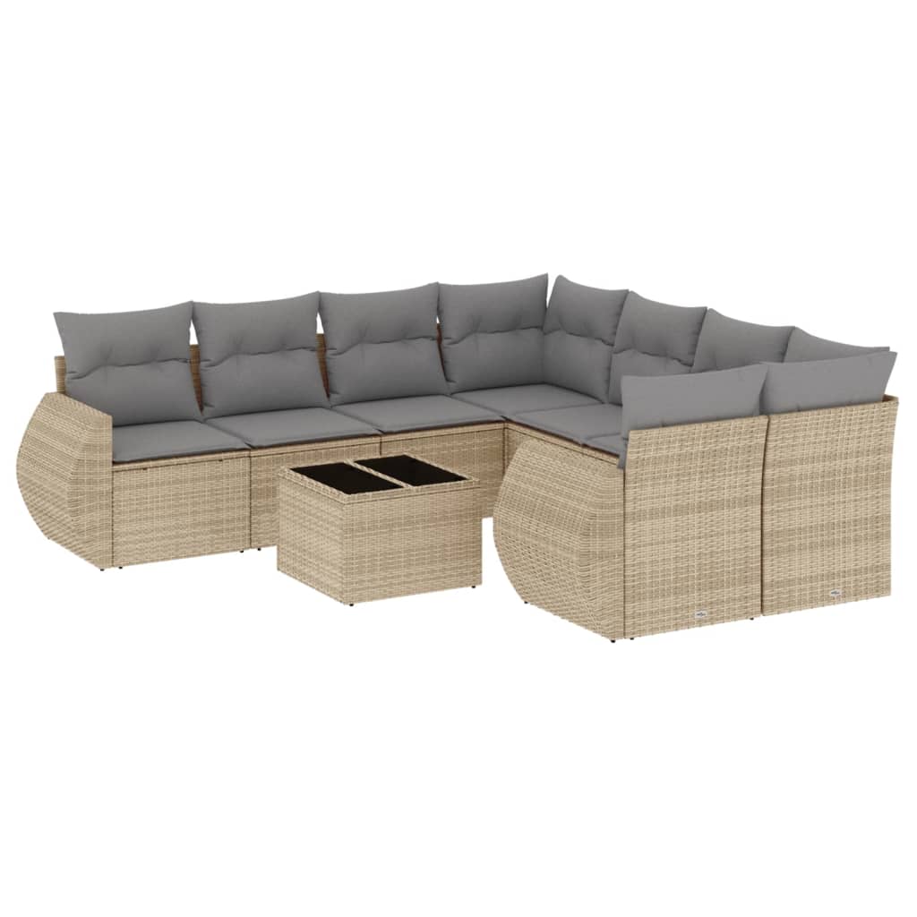 Salon de jardin avec coussins 9 pcs beige résine tressée