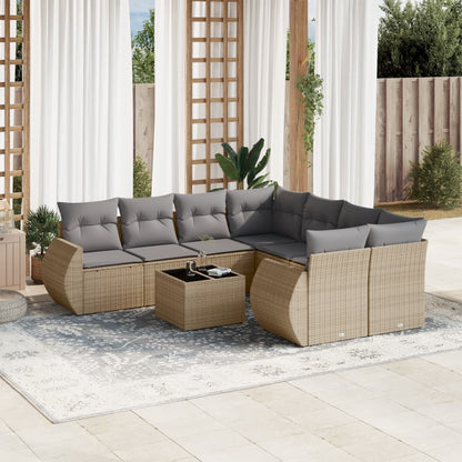 Salon de jardin avec coussins 9 pcs beige résine tressée