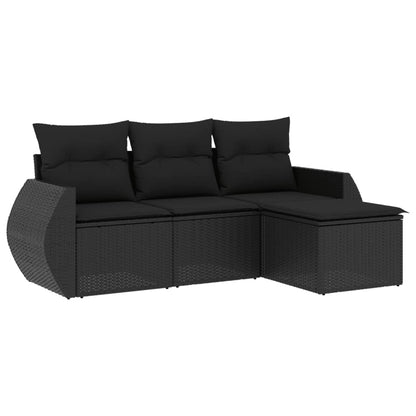 Salon de jardin 4 pcs avec coussins noir résine tressée