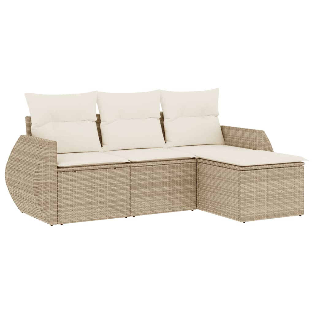 Salon de jardin avec coussins 4 pcs beige résine tressée