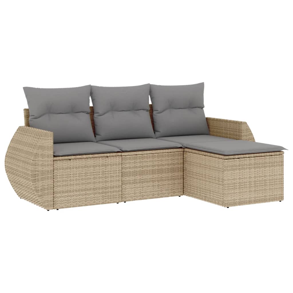 Salon de jardin avec coussins 4 pcs beige résine tressée