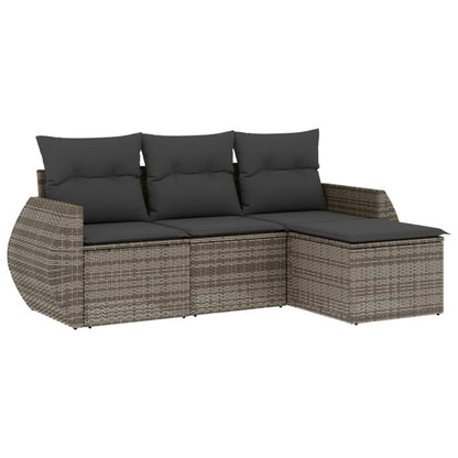 Salon de jardin 4 pcs avec coussins gris résine tressée