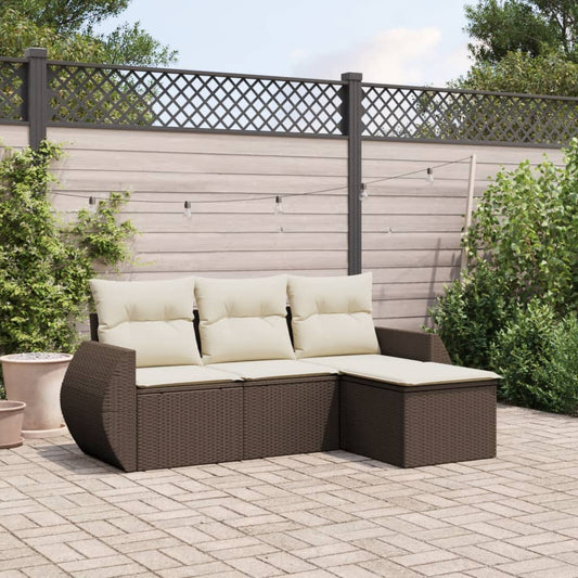 Salon de jardin 4 pcs avec coussins marron résine tressée