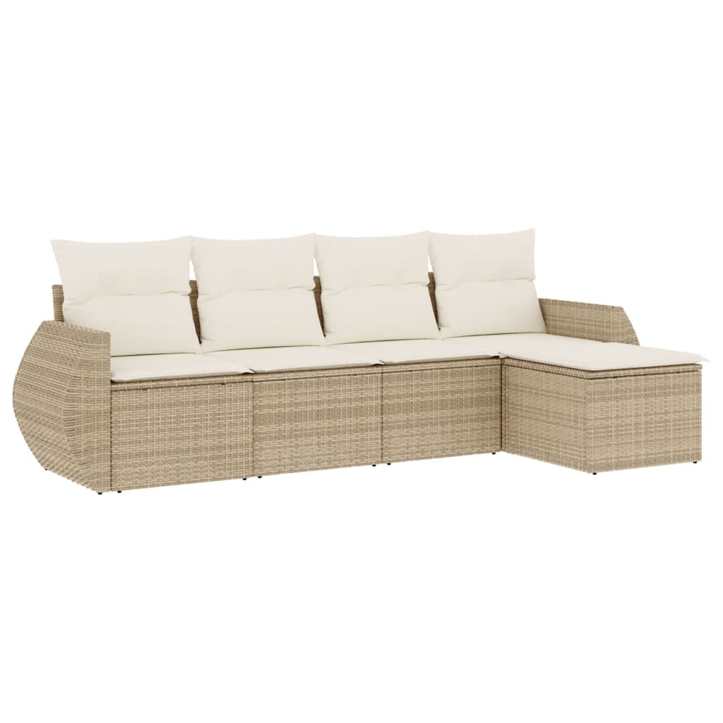 Salon de jardin avec coussins 5 pcs beige résine tressée