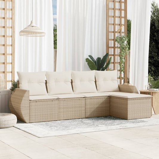 Salon de jardin avec coussins 5 pcs beige résine tressée