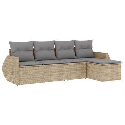 Salon de jardin avec coussins 5 pcs beige résine tressée