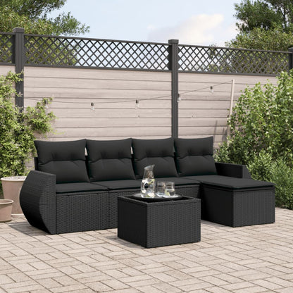 Salon de jardin 6 pcs avec coussins noir résine tressée