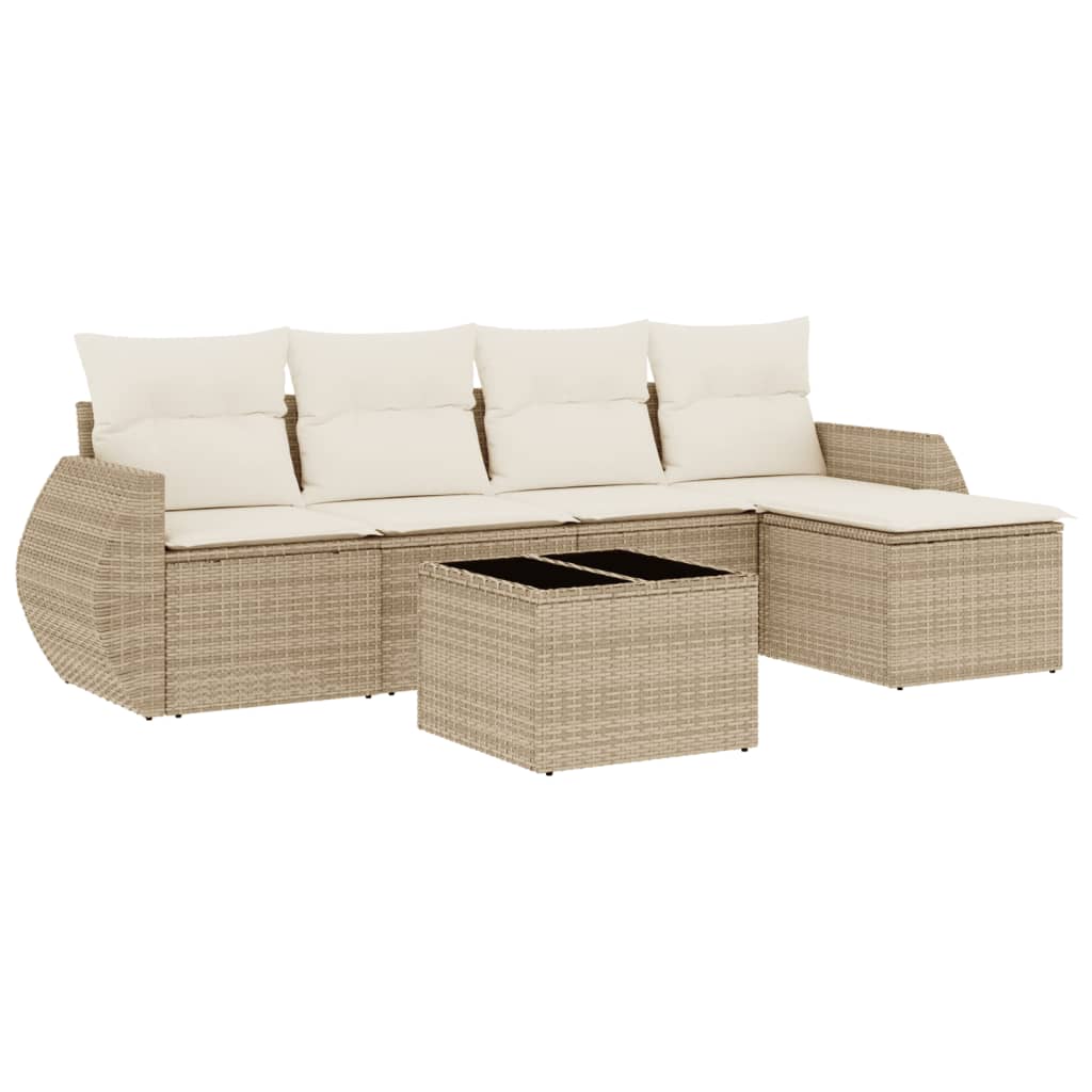 Salon de jardin avec coussins 6 pcs beige résine tressée