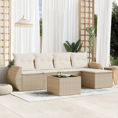 Salon de jardin avec coussins 6 pcs beige résine tressée