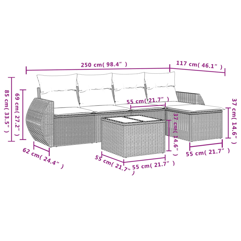 Salon de jardin avec coussins 6 pcs beige résine tressée