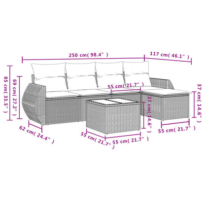 Salon de jardin avec coussins 6 pcs marron résine tressée