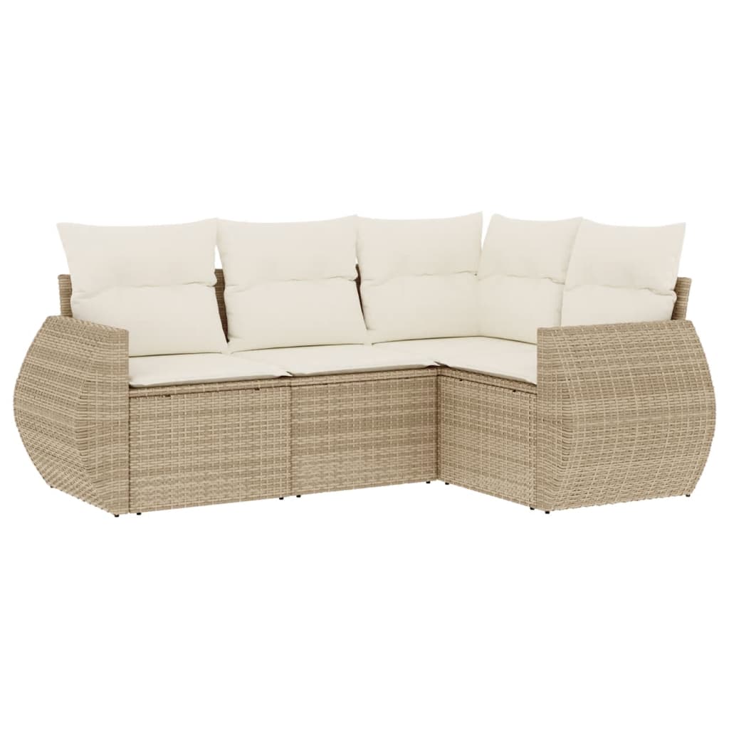 Salon de jardin avec coussins 4 pcs beige résine tressée