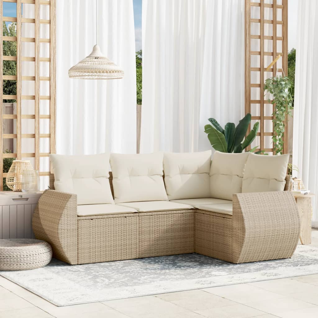 Salon de jardin avec coussins 4 pcs beige résine tressée