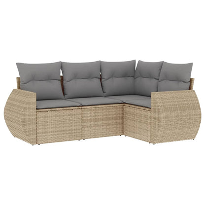 Salon de jardin avec coussins 4 pcs beige résine tressée