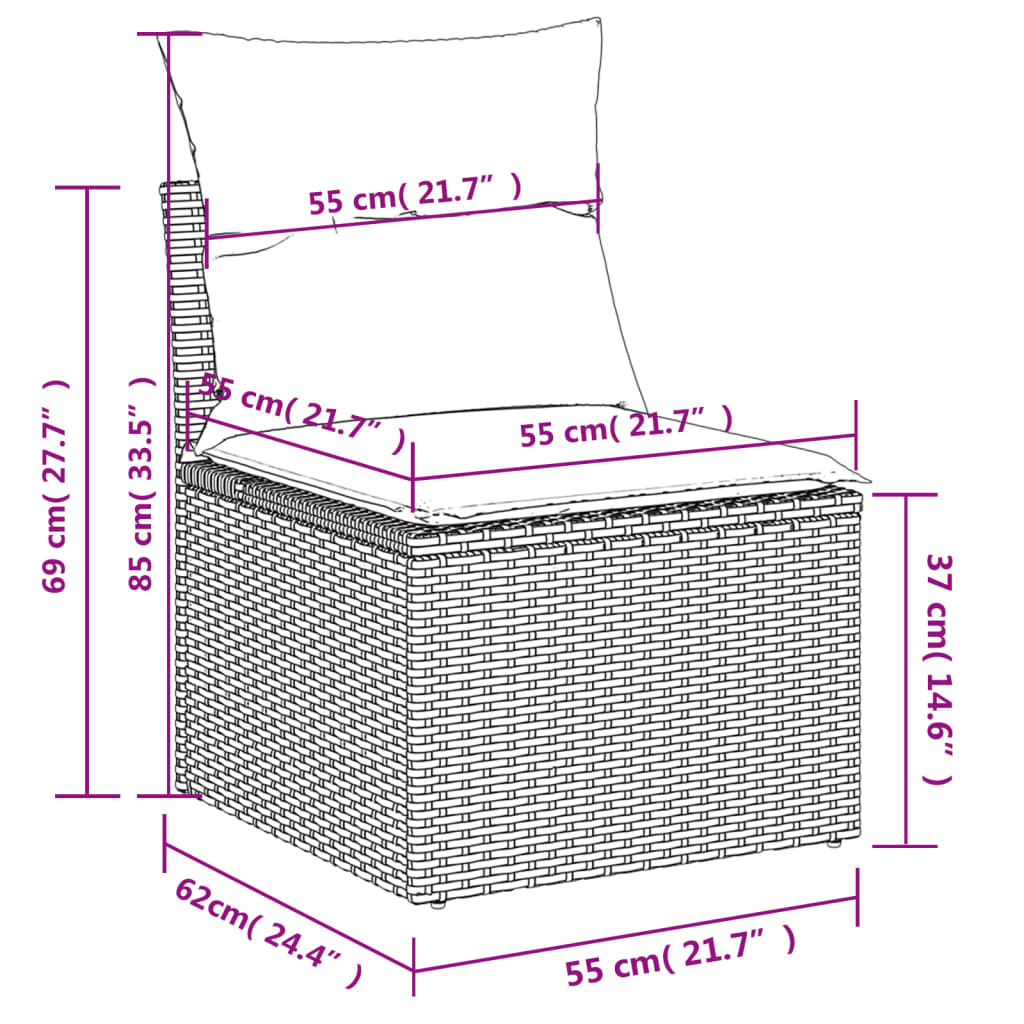 Salon de jardin 4 pcs avec coussins gris résine tressée