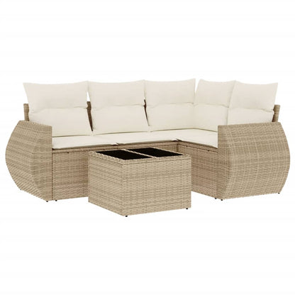 Salon de jardin avec coussins 5 pcs beige résine tressée