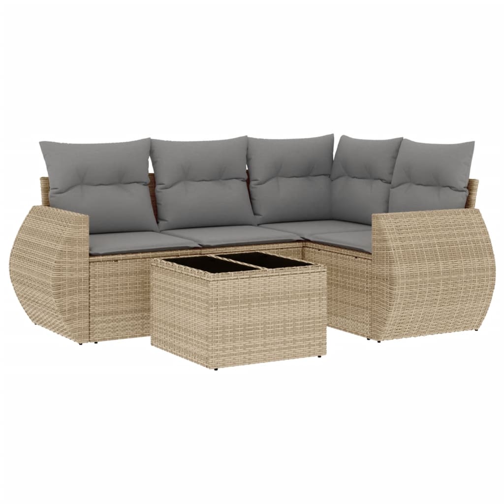 Salon de jardin avec coussins 5 pcs beige résine tressée