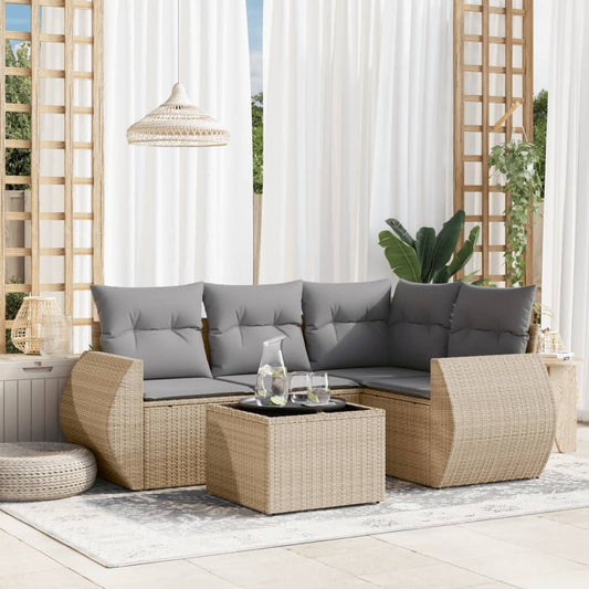 Salon de jardin avec coussins 5 pcs beige résine tressée