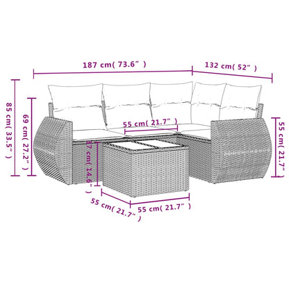 Salon de jardin avec coussins 5 pcs marron résine tressée