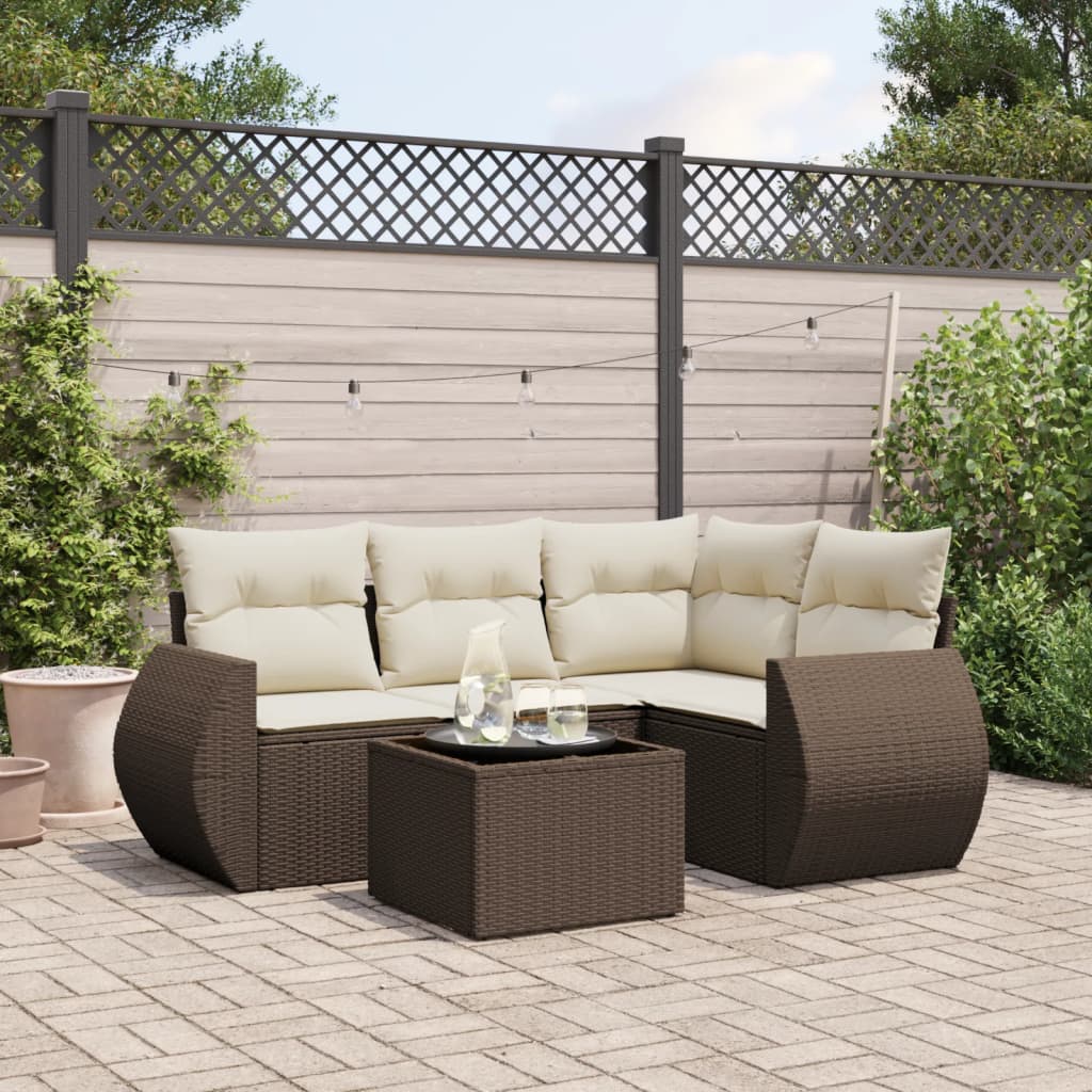 Salon de jardin avec coussins 5 pcs marron résine tressée