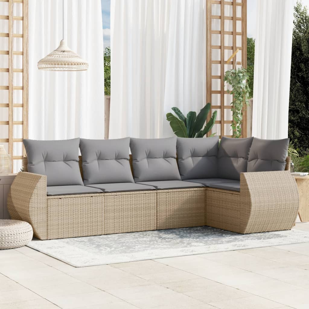 Salon de jardin avec coussins 5 pcs beige résine tressée