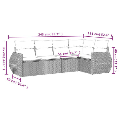 Salon de jardin avec coussins 5 pcs marron résine tressée