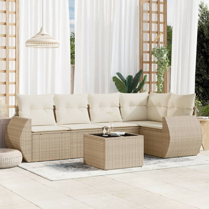 Salon de jardin avec coussins 6 pcs beige résine tressée