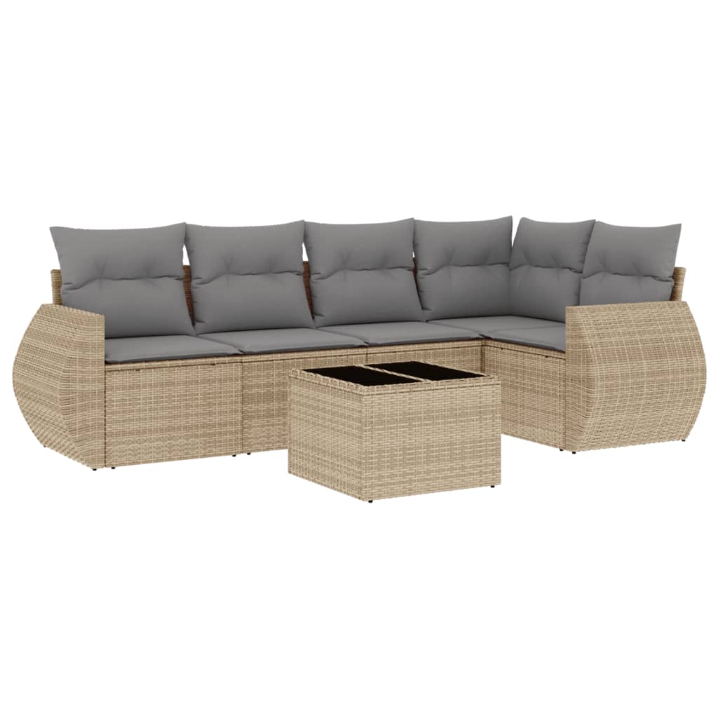 Salon de jardin avec coussins 6 pcs beige résine tressée