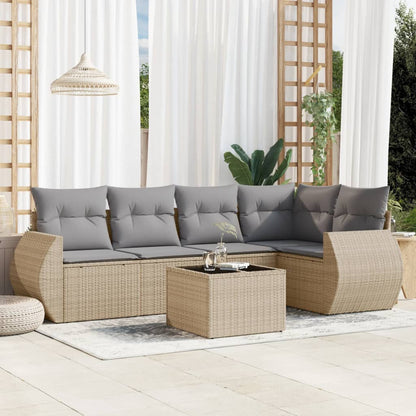 Salon de jardin avec coussins 6 pcs beige résine tressée