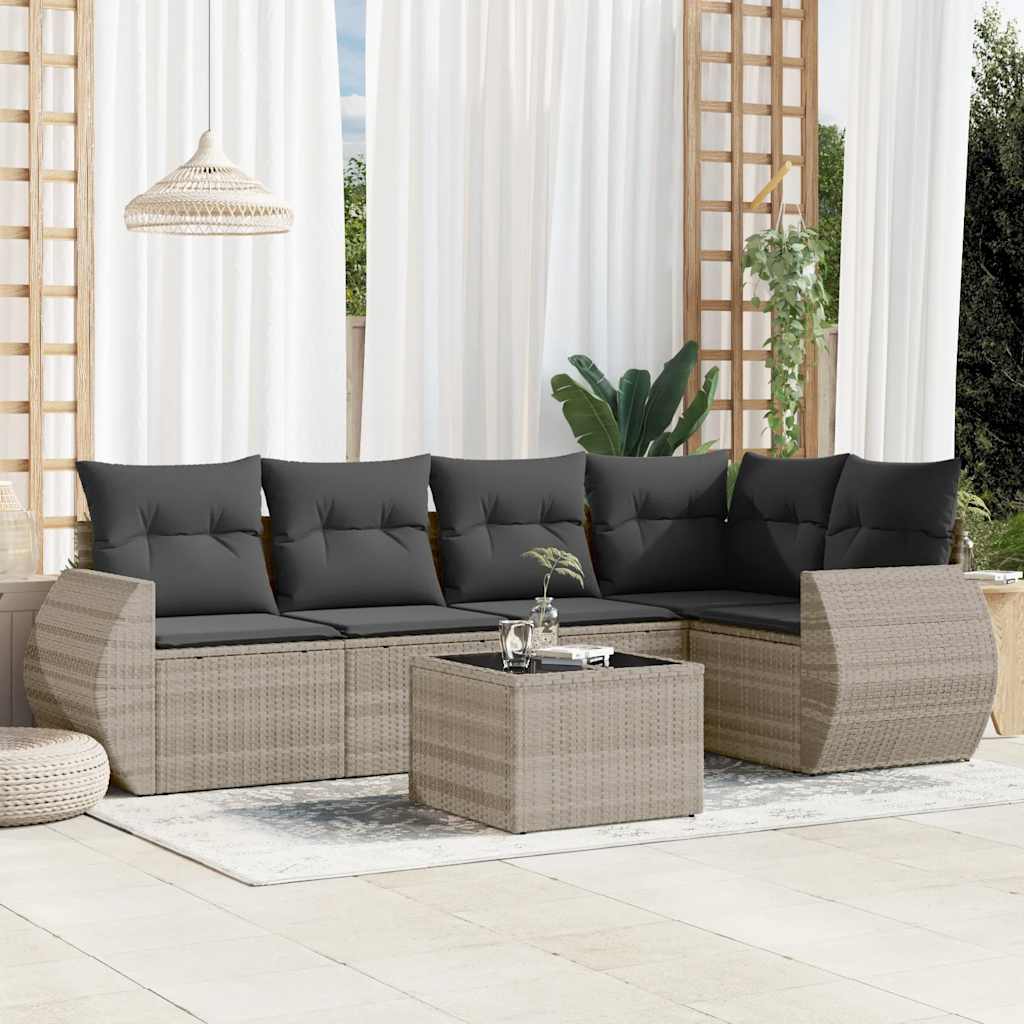 Salon de jardin 6 pcs avec coussins gris clair résine tressée