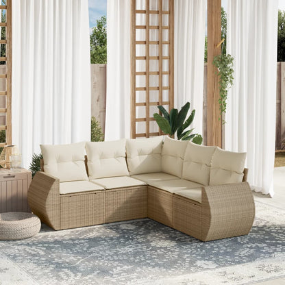 Salon de jardin avec coussins 5 pcs beige résine tressée