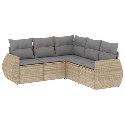 Salon de jardin avec coussins 5 pcs beige résine tressée