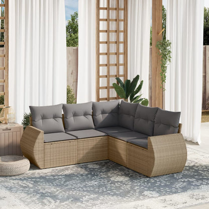 Salon de jardin avec coussins 5 pcs beige résine tressée